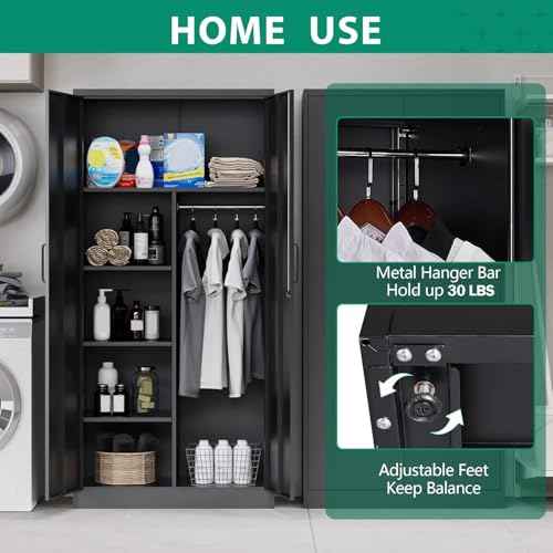 Letaya Metal Storage Cabinets Locker with Lock Door, 72'' Clothing Coat Steel Storage Freestanding Wardrobe for Office, Home, School, Employee,Gym,Fire Department (Black)