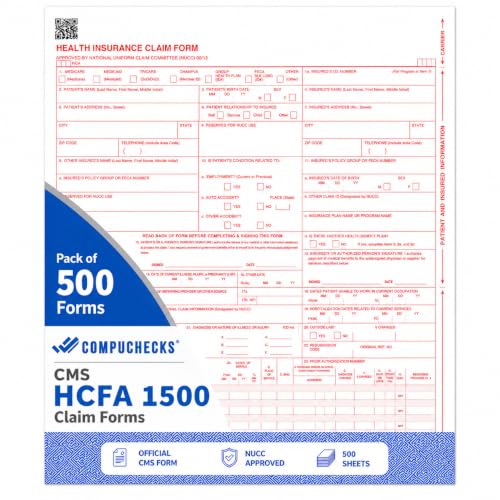 CMS-1500 HCFA 02/12 Health Insurance Claim Forms, 500 Sheets - Compuchecks
