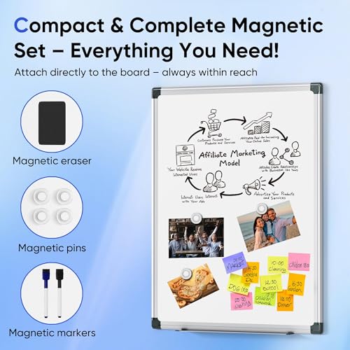 VUSIGN 36W x 24H Magnetic Whiteboard Wall Mount with Silver Frame, Includes Markers & Eraser
