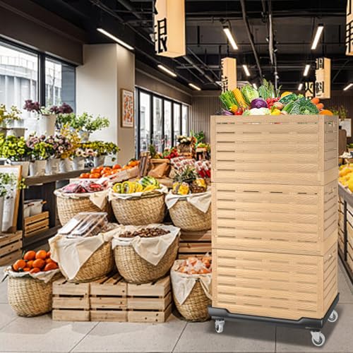 Collapsible Storage Bins, 23x15 Inches Plastic Stackable Utility Crates with Handles, Large Folding Containers Dolly Folding Baskets for Farm Home Office Organizing Tools, Books, Food, Drinks