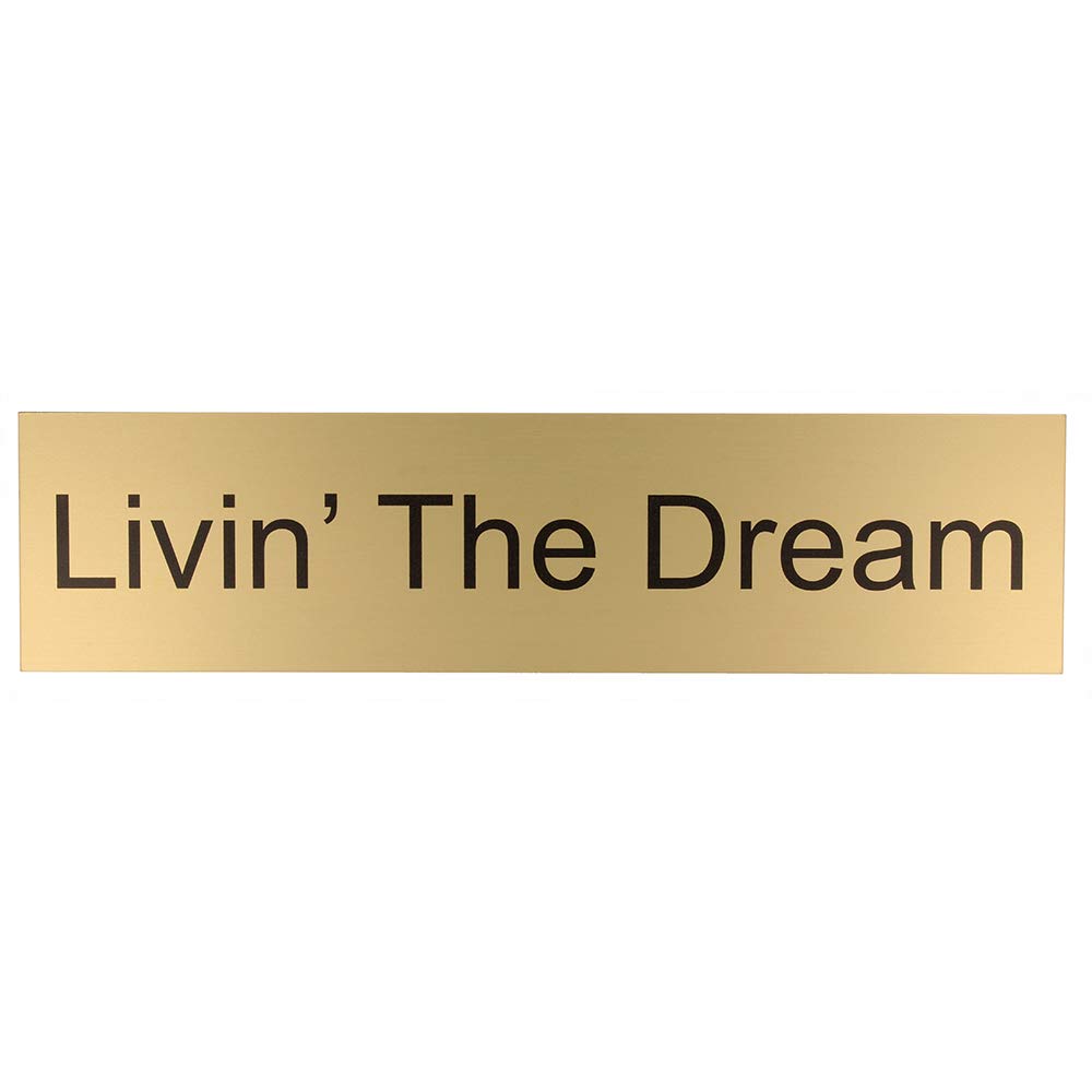 ExcelMark Livin' The Dream Desk Plate – 2"x 8"Novelty Name Plate – Gold Name Plate with Black Desk Holder