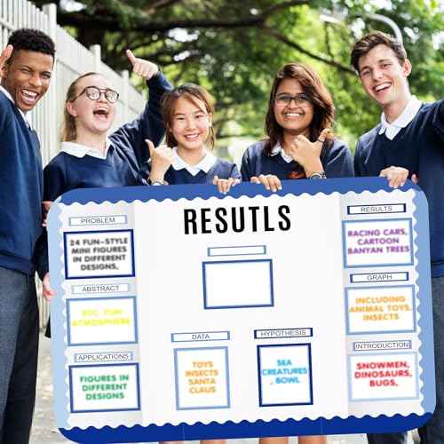 92 Pcs Science Fair Board Supplies 60 Trim Scalloped Poster Boards 18 Presentation Subtitles 6 Project Titles 8 Letter Sticker for Classroom Display Boards(Blue Tone)