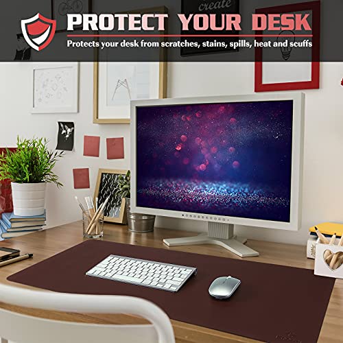 Dark Brown Large Leather Desk Protector Mat 31.5x15.7 Inches for Office & Home