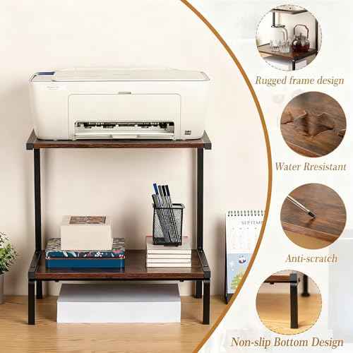 Printer Stand with Storage for Desk, 2 Tier Desktop Printer Stand-Multi-Purpose Desk Organizer, Large Wooden Printer Table for Folders,Books,for Fax Machine, Scanner,Home Office, 3D Printer