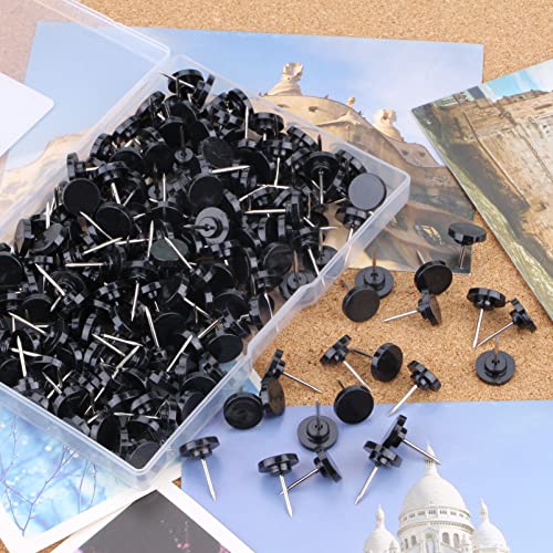 Yalis 200-Count Black Push Pins — Flat Head Thumb Tacks, Stainless Steel Pin, Plastic Head