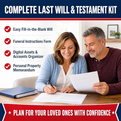 Last Will & Testament Kit with Funeral Instructions, Digital Assets Inventory & Personal Property Memorandum