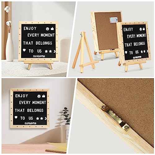 Black Felt Letter Board with Lights, Built-in LED Lights -Message Board Adjustable Stand, 340 Letters,- for Menus, Pregnancy Announcement, Weddings, Party Planning(10 * 10) (black£Â)