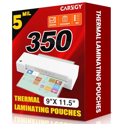 CAREGY Thermal Laminating Pouches,350 Pack Laminating Sheets, 5 Mil, 9 x 11.5 Inches Lamination Sheet Paper for Laminator, Round Corner Letter Size, Office and School Supplies