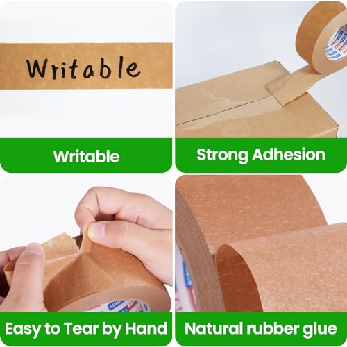 ADHES Heavy Duty Kraft Paper Packing Tape - Eco-Friendly, 3 Pack
