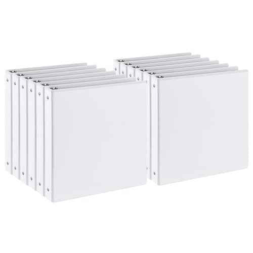 1 Inch 3-Ring Binder with 2 Interior Pockets, Heavy Duty 1" Round Ring Binder Holds 200 Sheets of US Letter Size 8.5'' x 11'' Paper for Office/Home/School (White, 12-Pack)