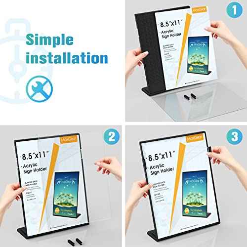 MaxGear Fall Resistant Acrylic Sign Holder 8.5 x 11 Inches 6 Pack, Slant Back Table Flyer Menu Display Stand, Heavy Duty Plastic Acrylic Sign Frame Paper Holder for Business, Store, Restaurant, Black
