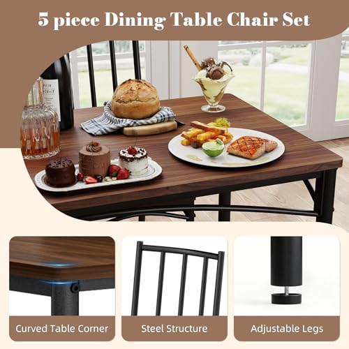 Yafylly 5-Piece Dining Set — 4 Upholstered Chairs, 43x24 in Table, Adjustable Feet