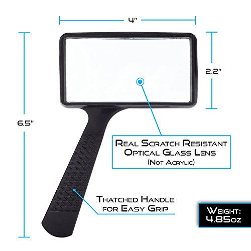 Jumbo Rectangular Handheld Magnifying Glass 3X Magnification Scratch Resistant Lens