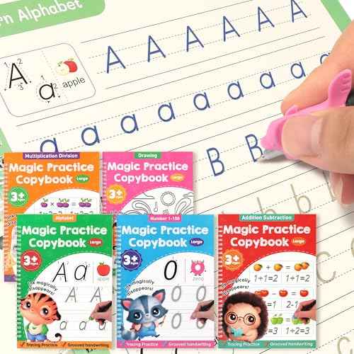 Large Magic Grooved Practice Copybook for Kids, Reusable Grooved Handwriting Workbook, Learn to Write Number Letter Tracing for Kids Ages 3-8 Kindergarten Preschool Calligraphy 10.2¡¿7.3"