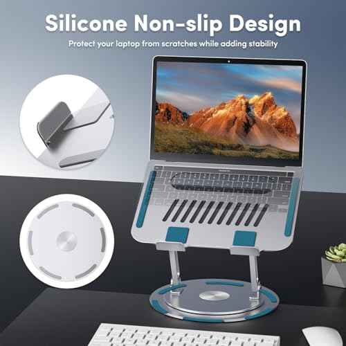 Lifelong Adjustable Laptop Stand with 360¡Æ Rotating Base, Ergonomic Computer Stand for Desk, Foldable & Portable Laptop Riser Holder Fits All MacBook, Laptops 10-16 Inches, Silver