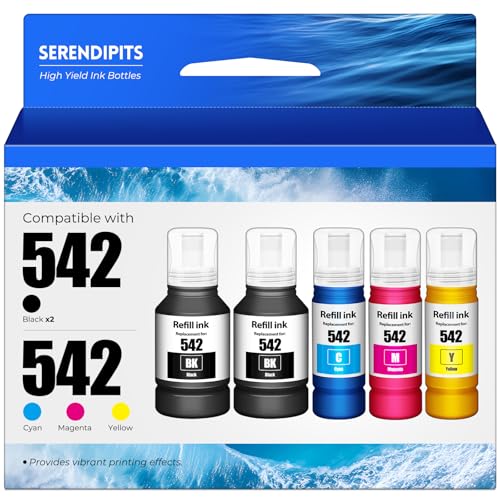 542 Ink Refill Bottles ET-5150 ET-5170 ET-5180 ET-5850 ET-16600 Replacement for 542 Ink ET-5800 ET-16650 ET-5880 ET5850 ET5150 ET5170 ET5180 5850 5800 5880 Printer, 5 PACK (2Black Cyan Magenta Yellow)