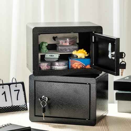 2 Pcs Locking Medicine Box Small Metal Locker 1 Door 6.3" H Single Lockable Metal Cubby Black Lockable Storage Cabinet with Key Stackable File Cabinet for Dorm Office School Living Room