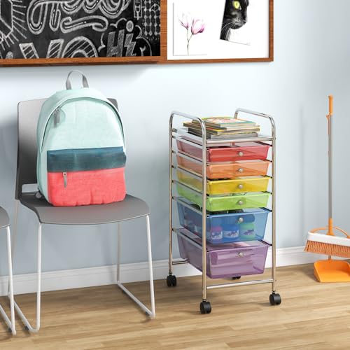 Giantex 6-Drawer Rolling Storage Cart with Multicolor Drawers, 13.5x17x30, Home Office & Scrapbooking