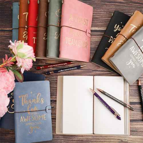 Qilery 24 Pcs Employee Appreciation Gifts Team 12 Leather Journals 12 Ballpoint Pens Motivational Hardcover Executive Notebooks Stylus Ink Pens for Teacher Students Coworker, Multicolor