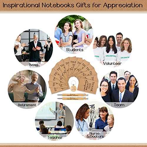 50 Sets Christmas Employee Appreciation Gifts Bulk Motivational Notebooks Inspirational Bamboo Pens Keychains Thank You Gifts for Thanksgiving Nurse Practitioner Coworker Staff Office