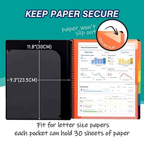 H4D 12 Pocket Poly Project Organizer, Spiral Multi Pocket Folder Organizer, Multi-Subject Folder Notebook, Letter Size