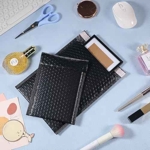 100 Pcs Kraft Bubble Mailers 3 Size Padded Envelopes Kraft Poly Mailers Bubble Lined Shipping Envelopes Mail Shipping Bags for CDs Book Business Supplies (Black)