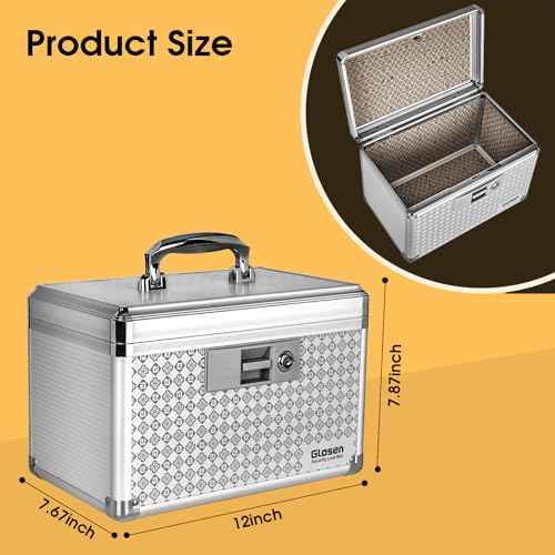Glosen Medicine Lock Box Storage Lock Box Grey 12 X 7.68 X 7.87 Inch ¡¼Medium¡½ Lockable Dorm Storage Trunk with Key Lock - Briefcase, Lock Boxes for Personal Items