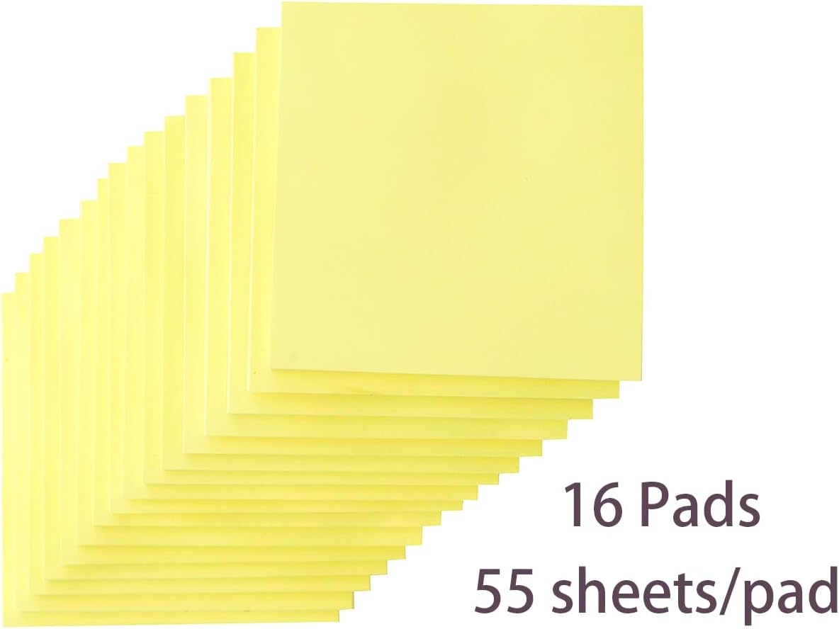 (16 Pack) Sticky Notes 3x3, Self-Stick Pads Bright Colors Sticky Note, Recyclable, Easy to Stick for Home, Office, Notebook