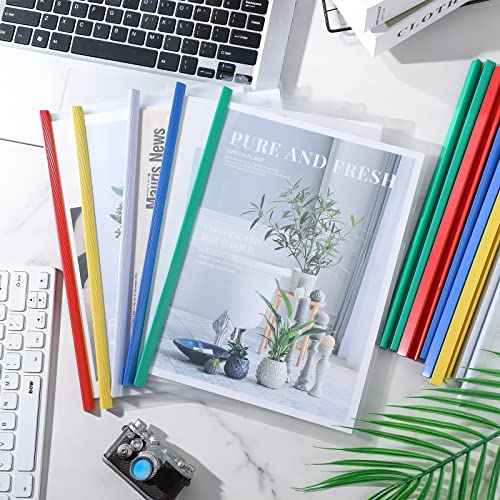 150 Pcs Bulk A4 Clear Report Cover with Sliding Bar 5 Colors Folder Binder Sliding Bar Files Classification Transparent Resume Clipbar Presentation File Folders for School and Office