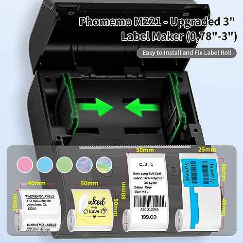 Phomemo Label Makers- Barcode Label Printer M221 3 Inch Label Maker Bluetooth Thermal Printer for Small Business/Home Use, for Barcode, Address, Logo, Stickers, Compatible with Phone & PC, Gray