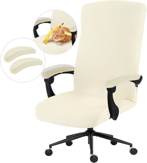 DIVA EN CAMINO DEC Stretch Office Chair Cover - Durable Spandex Slipcover with Armrest Covers | Cream