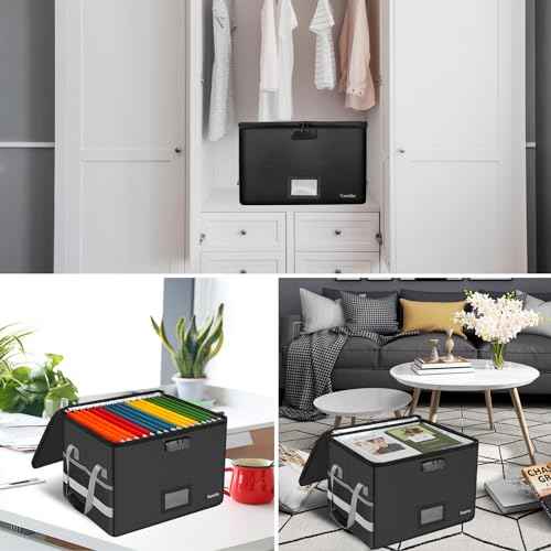 Large File Box with lock, Fireproof File Box for Documents, 5200¡ÆF Fire Resistant File Storage Box, Filling Cabinet with Handle for Hanging Letter/Legal Folder, Collapsible Filing Box for Home Office