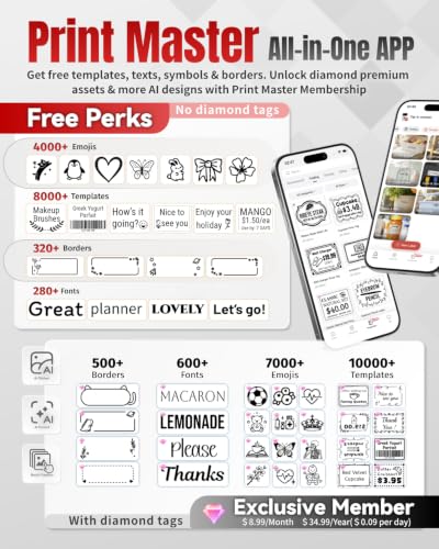 Phomemo M220 Bluetooth Label Maker Printer Kit Black / 1 Printer + 1 Roll Labels