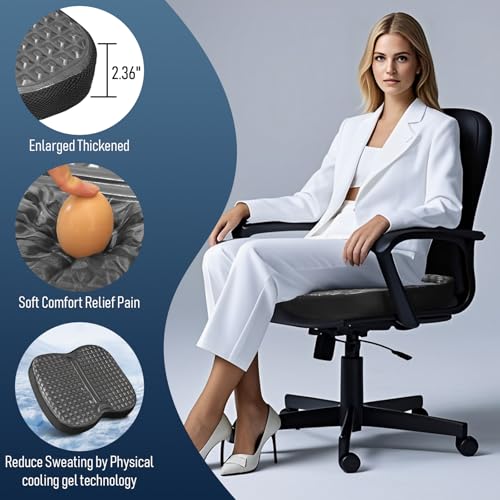 NEW-Vi Office Seat Cushion with Cooling Gel & Memory Foam for Tailbone Pain Relief, Sciatica & Back Support - Waterproof & Anti-Slip Base for Office Chair, Car, Wheelchair