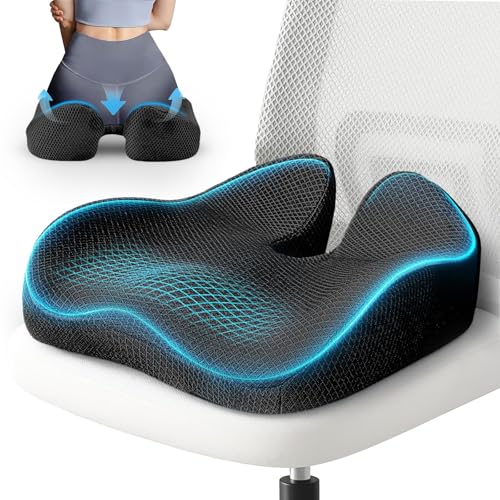 Sytopia Office Chair Cushion, Ergonomic Memory Foam Seat Cushions for Chair, Pain Relief for Tailbone, Back, Sciatica & Hip, Booster Pad for Sitting & Driving, Removable Washable Cover,19" x 17",Black