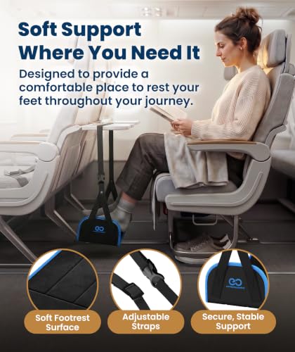 Everlasting Comfort Black Airplane Foot Hammock – Adjustable Travel Foot Rest