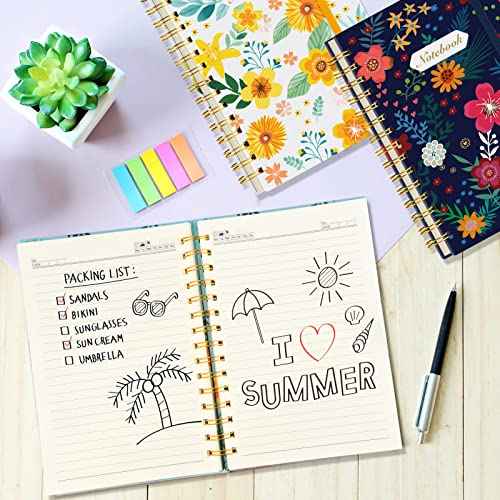 Coopay 8 Pack A5 Spiral Notebook Journal for Women, College Ruled Composition Notebooks Hardcover Spiral Journal, Cute Blooming Floral, Office School Business Supplies, 8.3" x 5.5", 160 Page