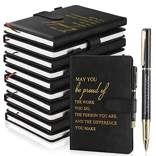 Kosiz 20 Pcs/10 Sets Employee Appreciation Gifts Bulk A5 Leather Notebook and Pen Inspirational Journal with Pen for Christmas Corporate Gifts Coworker Nurse Teacher(Black,May You Be Proud)