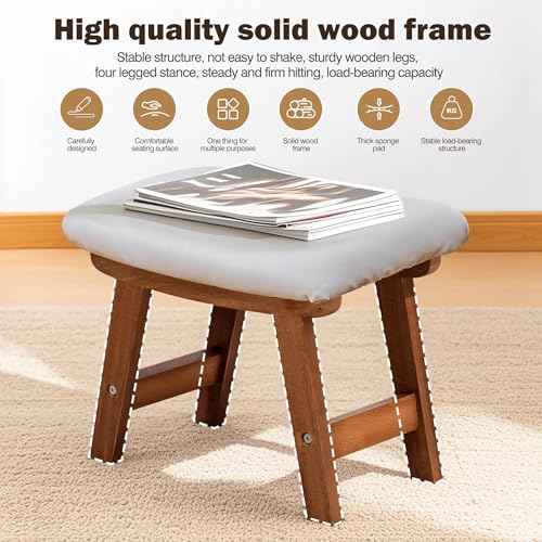 Foot Stool with Leather Cover,Foot Rest Made of Wooden for Couch,Bench,Sofa,Under Office Desk