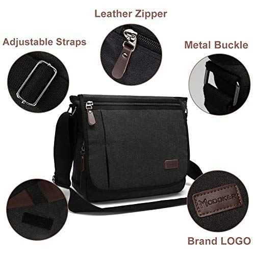 Modoker Messenger Bag for Men, 13 Inches Laptop Satchel Bags, Canvas Shoulder Bag with Bottle Pocket