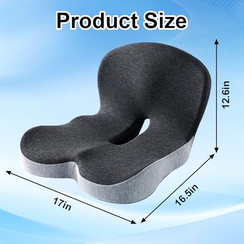 Memory Foam Office Chair Cushion, L-Shaped Integrated Seat Cushions, Chair Seat Cushion for Lower Back Tailbone Protection, Lumbar Support (Black Gray)