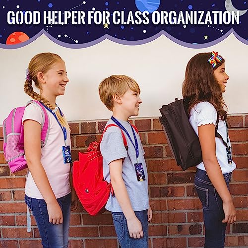 Ctosree Space Theme PVC Hall Pass Lanyards Set - Unbreakable School Passes