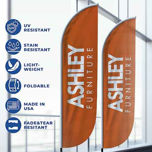 Ashhley Furniture Feather Flag(11.5feetX2.5feet) by DreamController | Outdoor Business Advertising Tall Flag | Weather-Resistant Knitted Swooper banner | Made in USA | HD Print (Flag Only