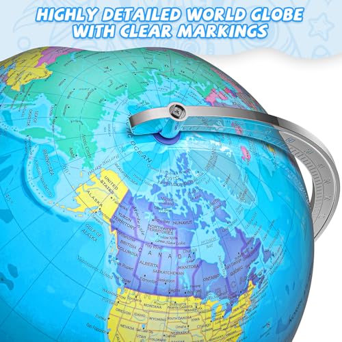 Voxelure 12" Blue Illuminated World Globe with Metal Base - Kids & Adults