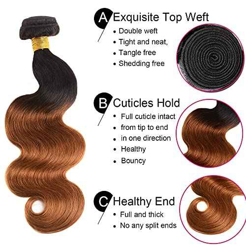 1b/30 Human Hair Bundle Ombre Body Wave Bundles 24 26 28 Inch Brown Body Wave Bundles Unprocessed Brazilian Remy Human Hair Extensions