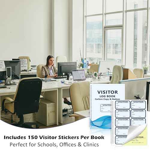 3 Pack of 450 Visitor Log Book Visitor Badges Registry Log with Carbon Copy Visitor Stickers Letter Size Extras Protecting Privacy Pages Spiral Bound Self Visitor Badges Guest Register Book (3)