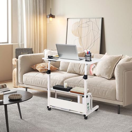 Standing Desk Small Computer Desk,Small Desk for Bedroom,Corner Desk for Small Space,Small Office Desk Adjustable Desk,Mini Desk Stand Up Desk Laptop Desk,Portable Rolling Desk 31.5 Inch White C