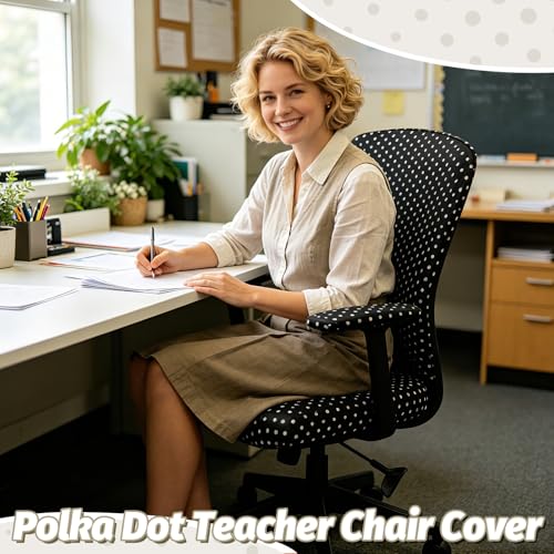 Polka Dot Chair Slipcovers Set – 4-Piece Stretch Office Chair Covers for Desk Chairs