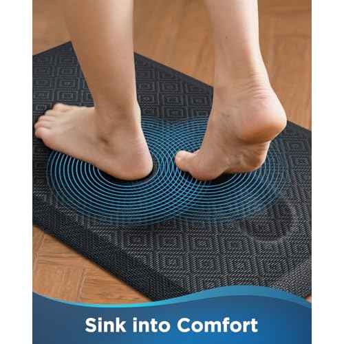 Ophanie Kitchen Mats for Floor, 3/4 inch Thick, 20x32 Anti Fatigue Cushioned Mat, Kitchen Rugs, Waterproof, Comfort Ergonomic Standing Mat for Office, Home, Sink, Black Non-Slip Ridged Bottom