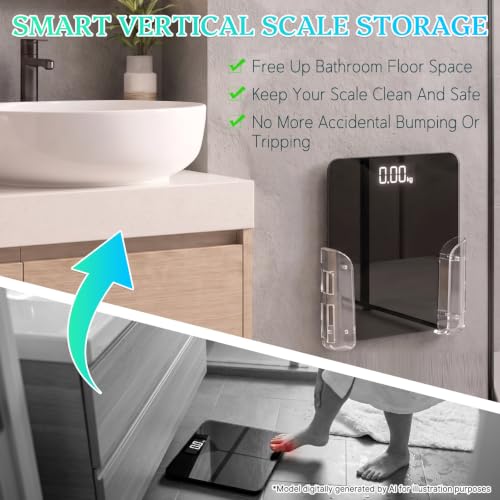 Clear Bathroom Scale Wall Holder with Dual Mount Options - Adjustable & No-Drill